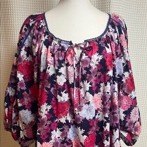 The Pioneer Woman Floral Peasant Blouse - Red, Pink, Blue